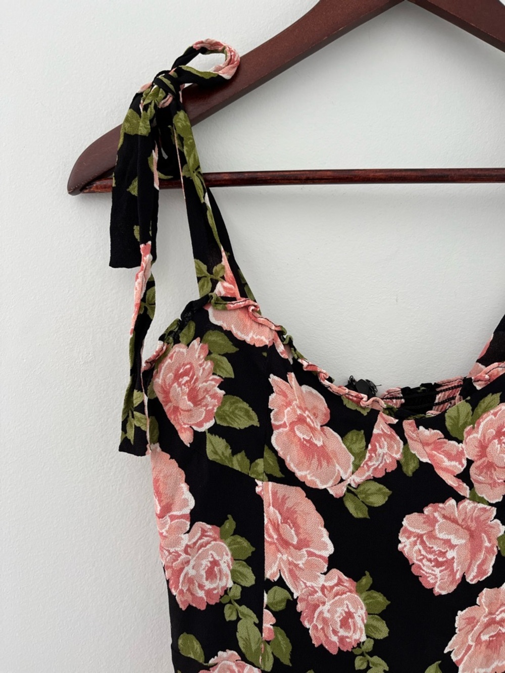 Reformation Black Mini Dress with Pink Floral Print - Picture 4 of 8